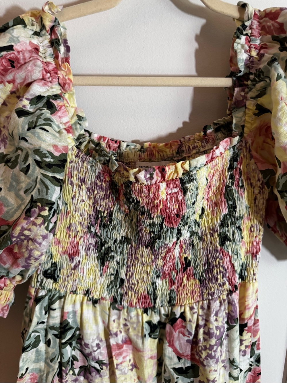Faithfull the Brand Pink Floral Puff-Sleeve Midi Dress - Picture 6 of 6